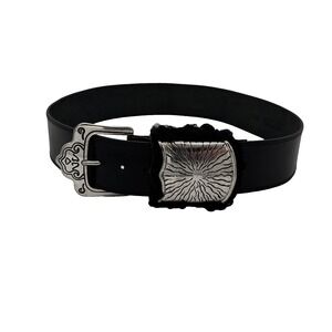 Doppia Vita Black Leather Belt silver Chunky Celestial Made In Italy 105 cowgirl